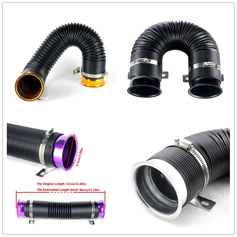 Tubo Aspirazione Aria Fredda Auto 76mm Estensibile - In Alluminio E Gomma, Per Migliorare Prestazioni Motore - Foto 7