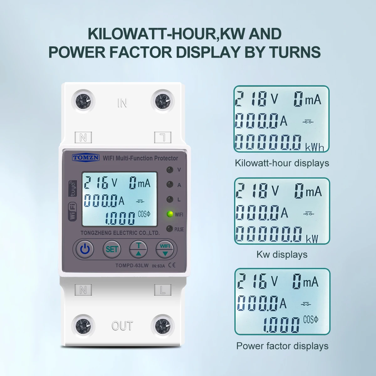 1P+N 63A WIFI Smart Switch smartlife Energy Meter Kwh Metering Circuit Breaker Timer with voltage current and leakage protection