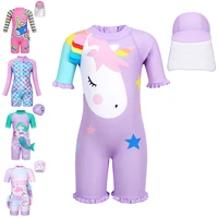 Jurebecia Girls 1-Piece UV Protection Swimwear Kids Cartoon Swimming Costume Child Rush Guard Swimsuit Beach Holiday Swim Wear 1