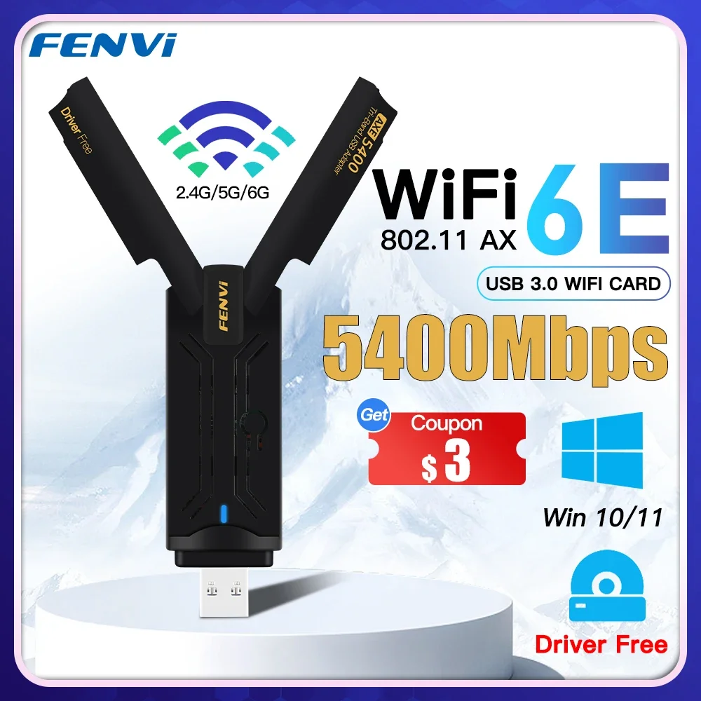Fenvi-dongle Adaptador Usb 5400mbps Wifi 6e 2.4g 5g 6ghz Usb 3.0 Wifi Antena de Placa de Rede Mu-mimo Plug And Play para Win 10 11