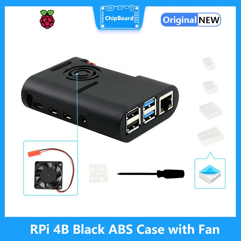 

Raspberry Pi 4B Black ABS Case with Cooling Fan