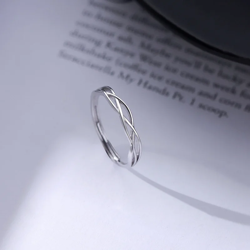 Real 925 Sterling Silver Geometric Line Winding Prime Circle Adjustable Rings for Women Fine Jewelry Minimalist Accessories silver ring silver rings