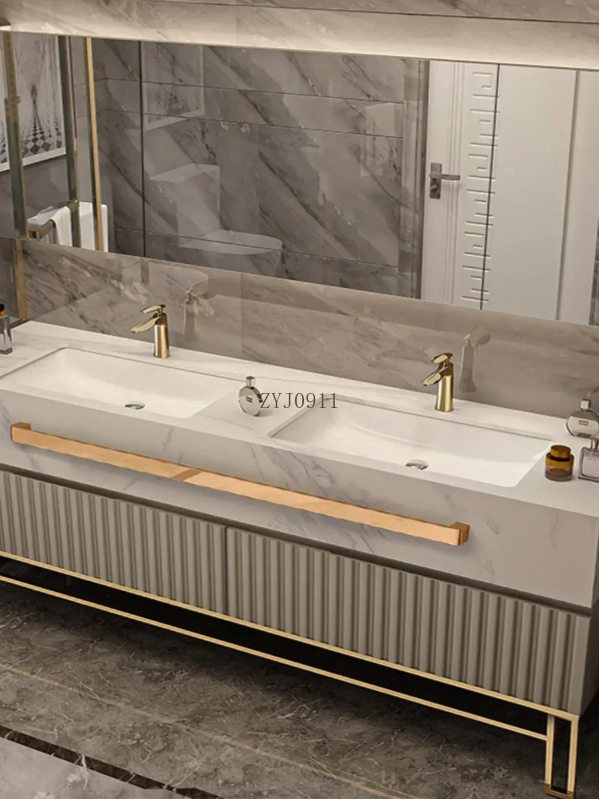 *Rock Plate Bathroom Cabinet Seamless Ceramic Basin Combination Hotel Style Modern Simple Solid Wood Floor Bathroom