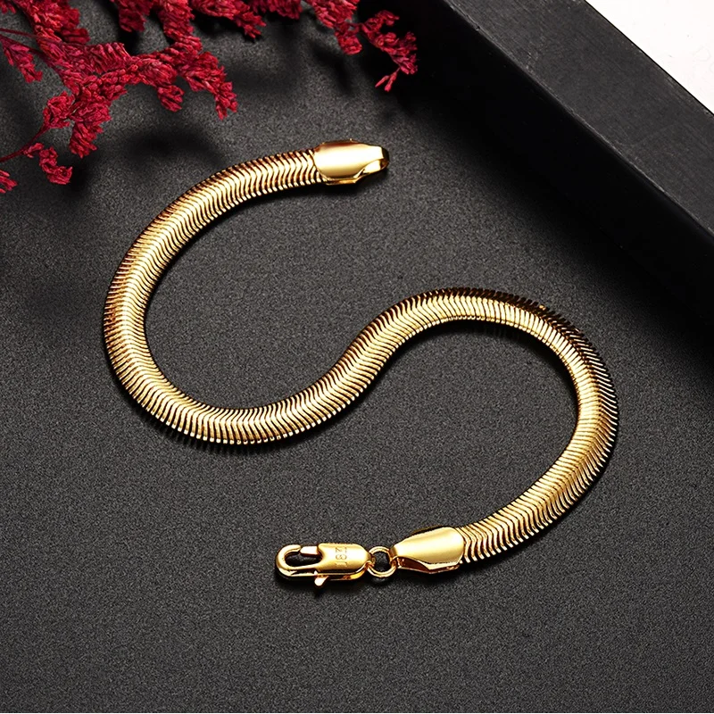 

925 sterling silver plated 18K gold Luxury 6MM snake bone chain bracelets for Men's Women korean Fashion Jewelry Does not fade
