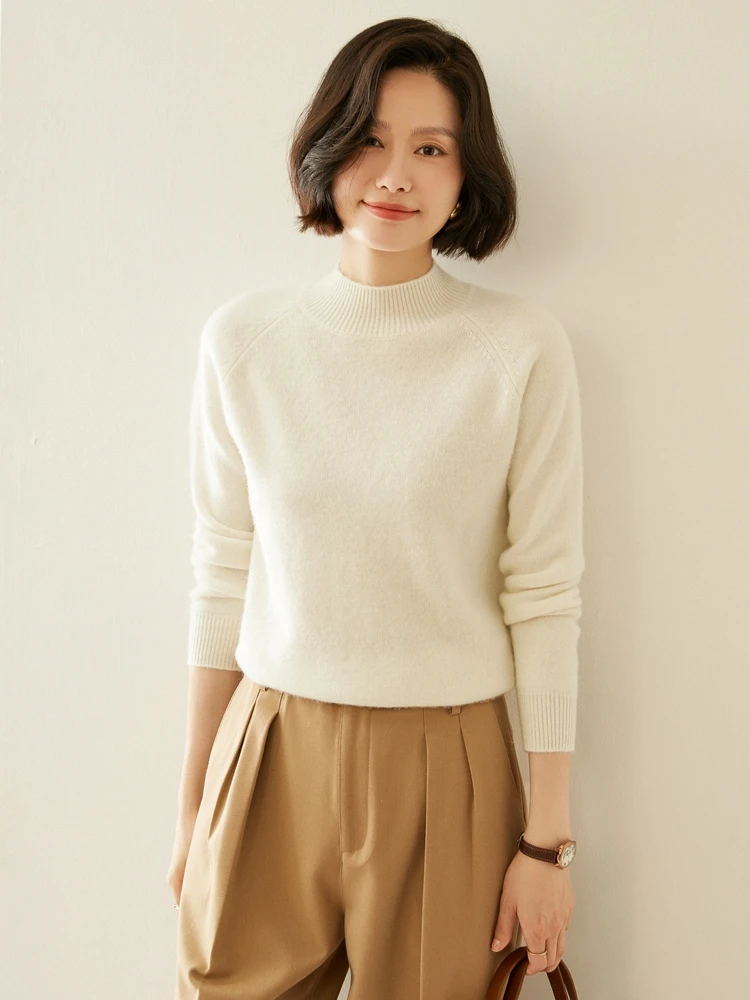 Frame Denim Women's 100% Cashmere High-Low Sweater, Tan Camel Brown, Mock Neck, Size Medium