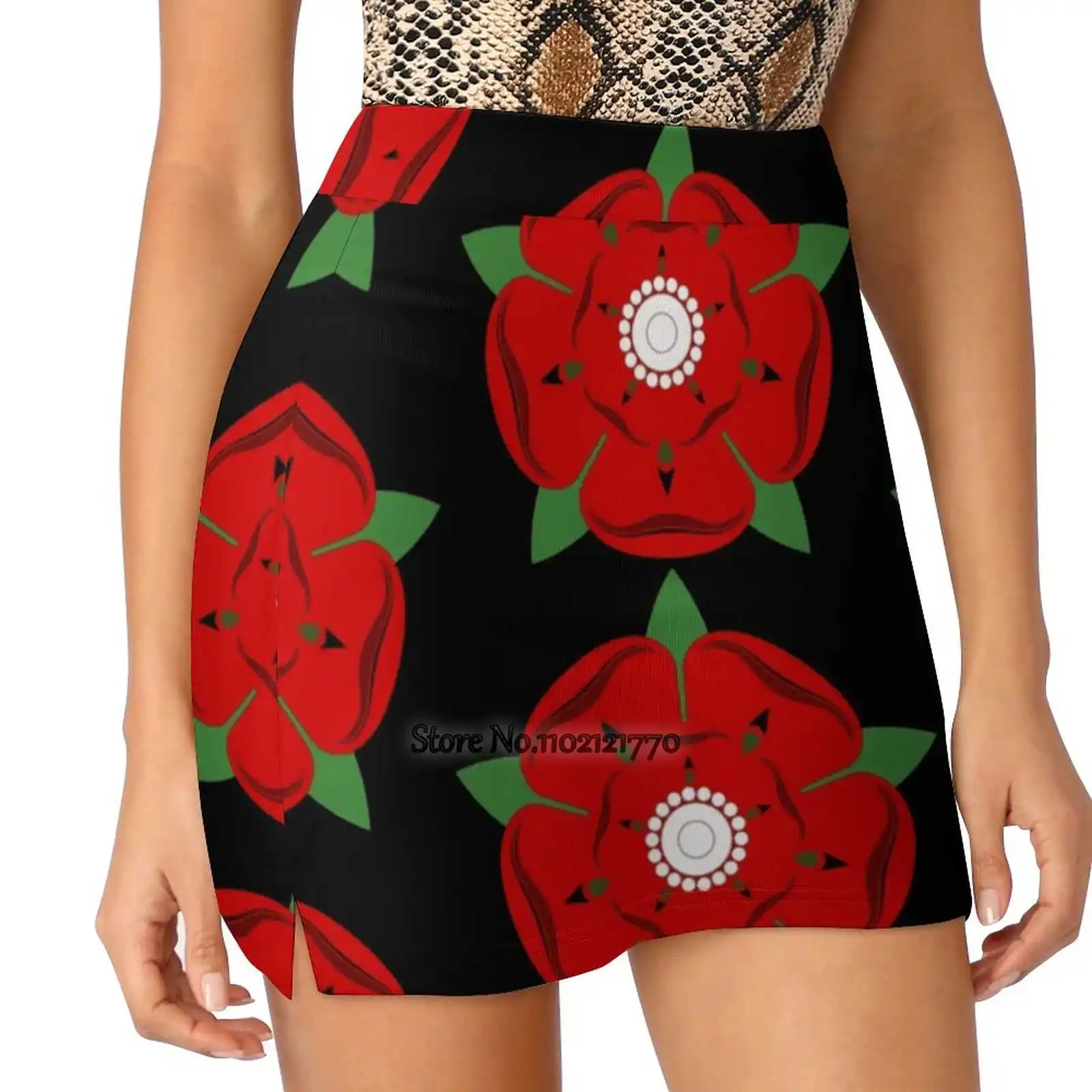 

Lancashire Rose Trending Fashion Skirt Summer Printed Women Sport Skirts Double-Layer Athletic English Rose Pattern English