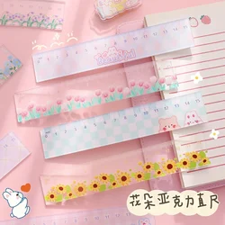 15cm Kawaii Animal Flower Ruler Student Rulers Multifunction DIY Drawing Tools Measuring Tool School Office Drawing Supply 1pc