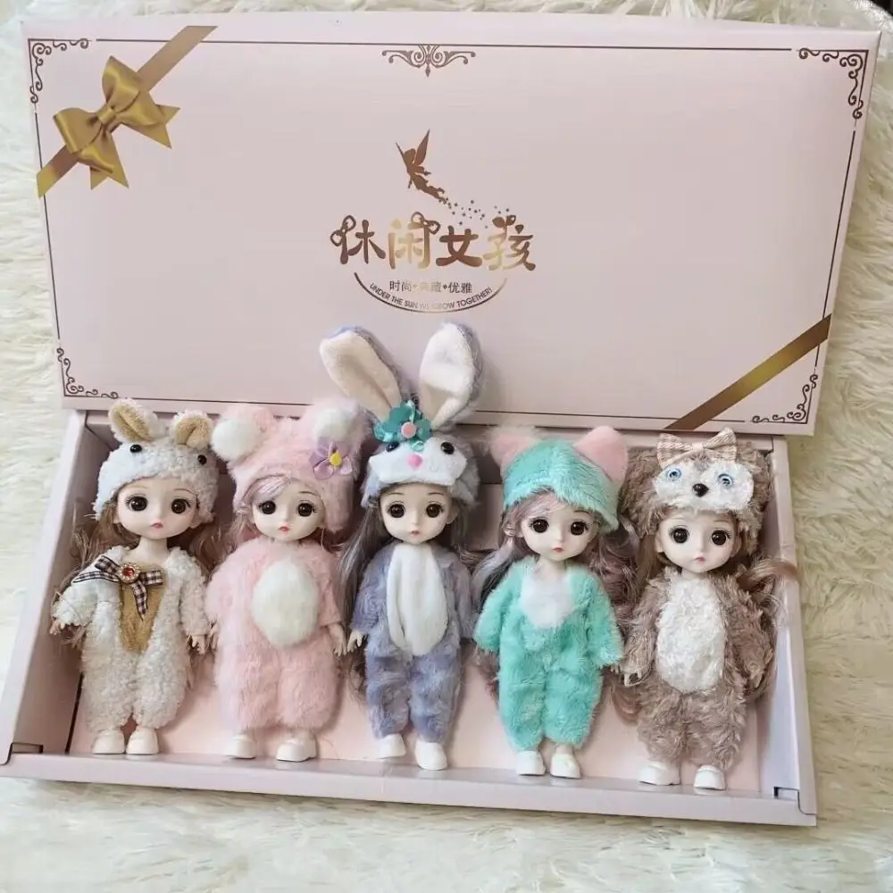 BJD Dolls 17cm BJD Doll and Clothes Multiple Removable Movable Joints Mini Girl 3D Eyes Girl Dress Up Birthday Gifts