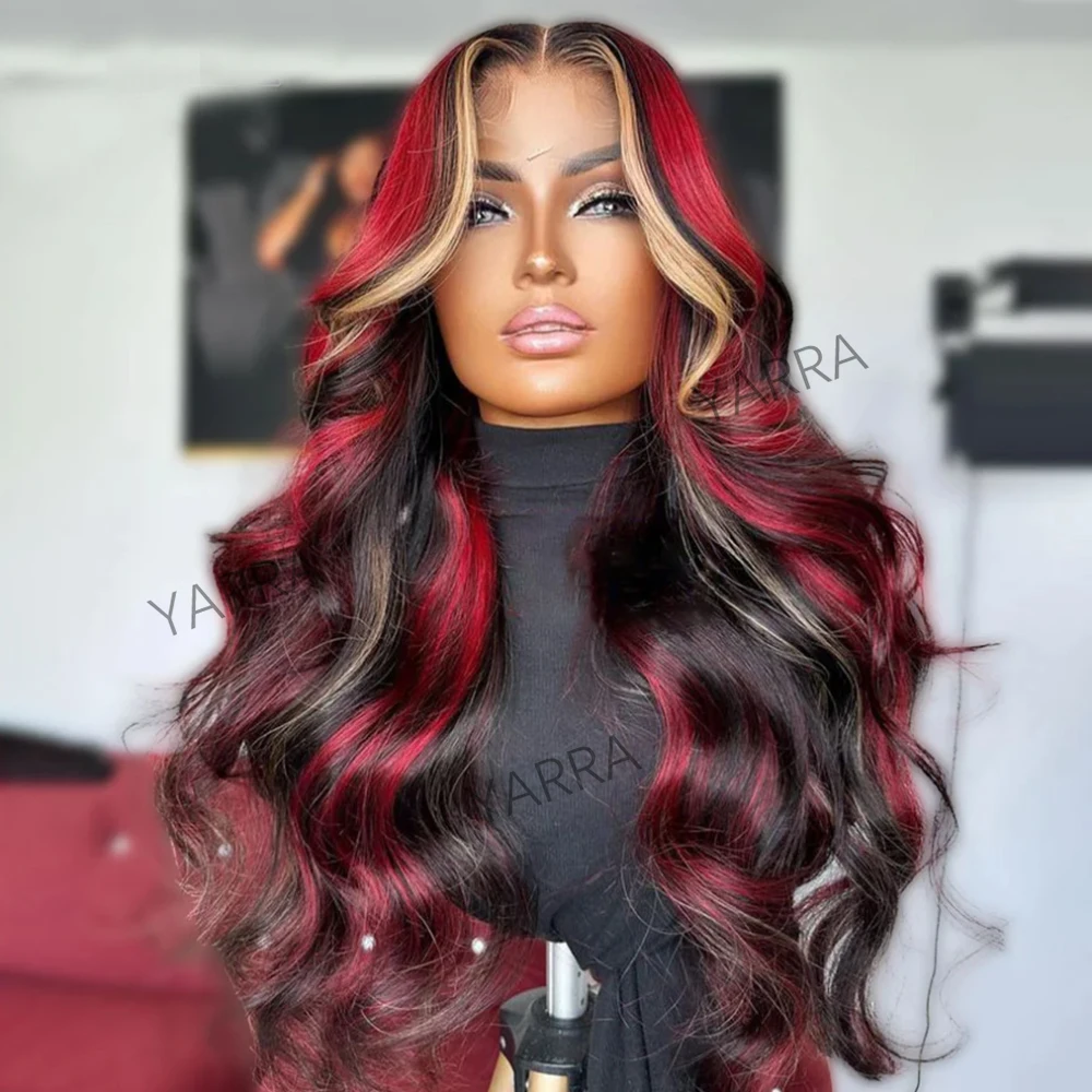 

Highlight Red Blonde 13X6 Wavy Lace Frontal Wig Glueless 13x4 Body Wave Human Hair Wigs PrePlucked 4X6 Lace Wigs For Black Women