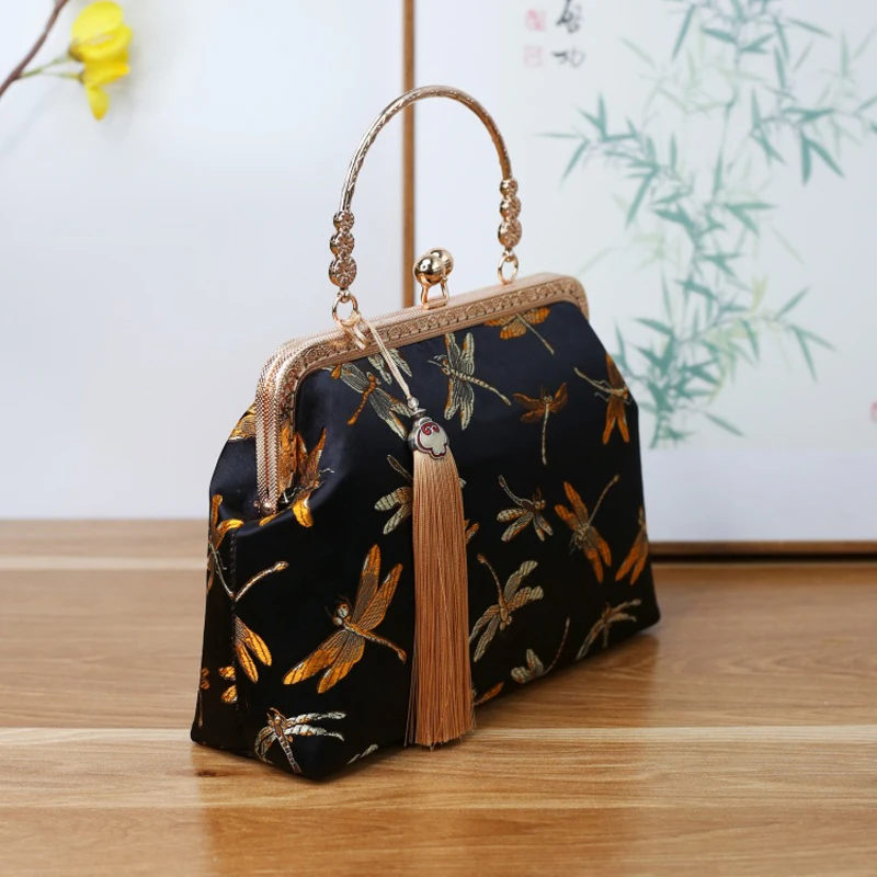 Vintage Fringe Tassel Metal Shell Lock Bags Mother Gift Bag Chain Women Shoulder Crossbody Hand Bags Women's Handbags Purses