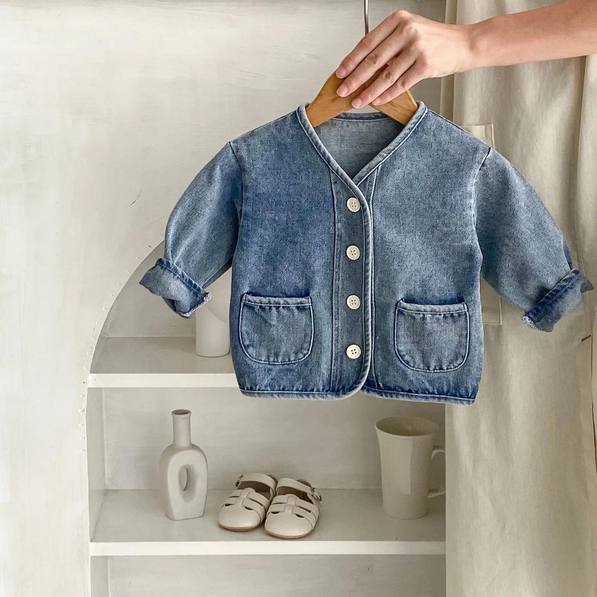 Autumn New Infant Girl Long Sleeve Denim Cardigan Solid Boys Casual Coat Toddler Baby Pocket Jacket Fashion Baby Clothes