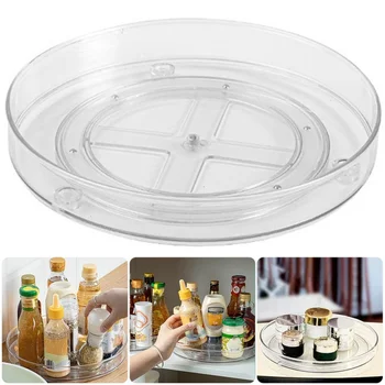 Organizzatore per giradischi Vassoi portaoggetti rotanti trasparenti multifunzione Giradischi da cucina in plastica Portaspezie Organizzatore per trucco cosmetico 1