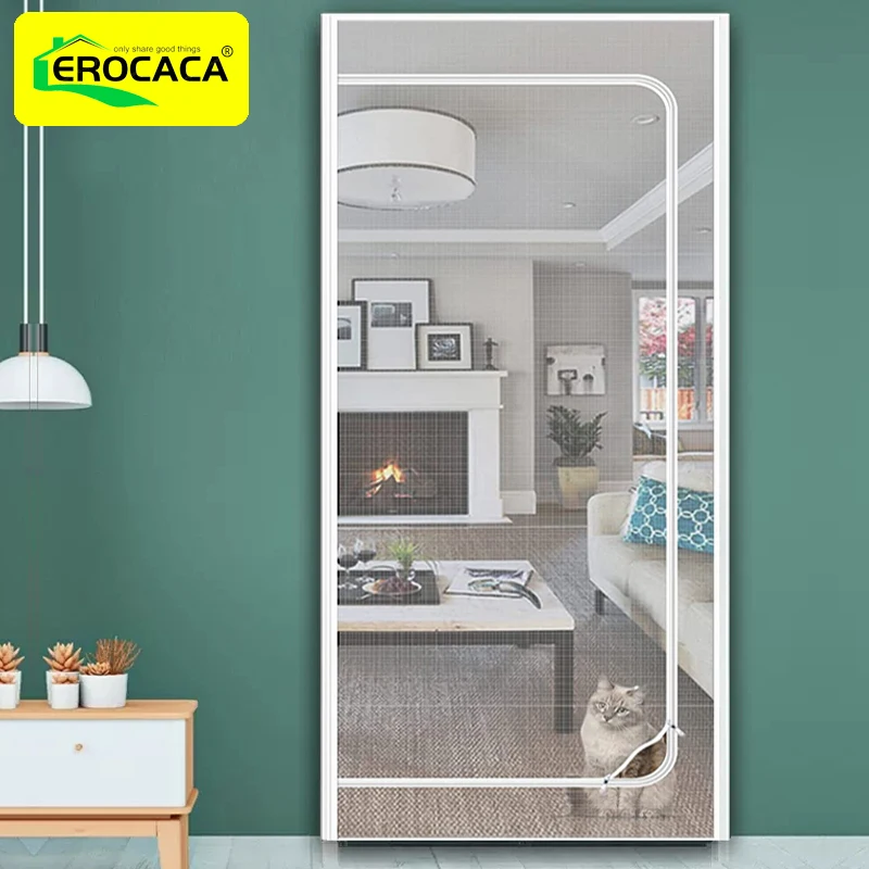 

EROCACA White Thickened Pet Resistant Mesh Screen Door for Living Room Kitchen Dog Cat Scratch Proof Screen with Zipper Closure