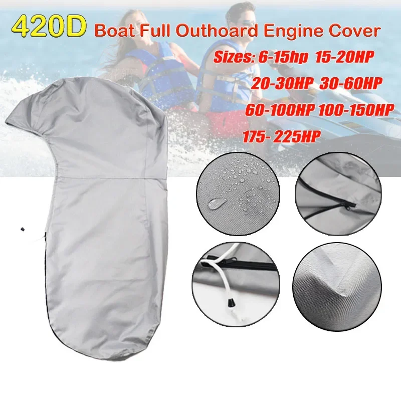 

420D Boat Full Outboard Engine Cover For 6-225HP Waterproof Heavy Duty Engine Motor Covers Protector Dust-proof Anti-sunlight