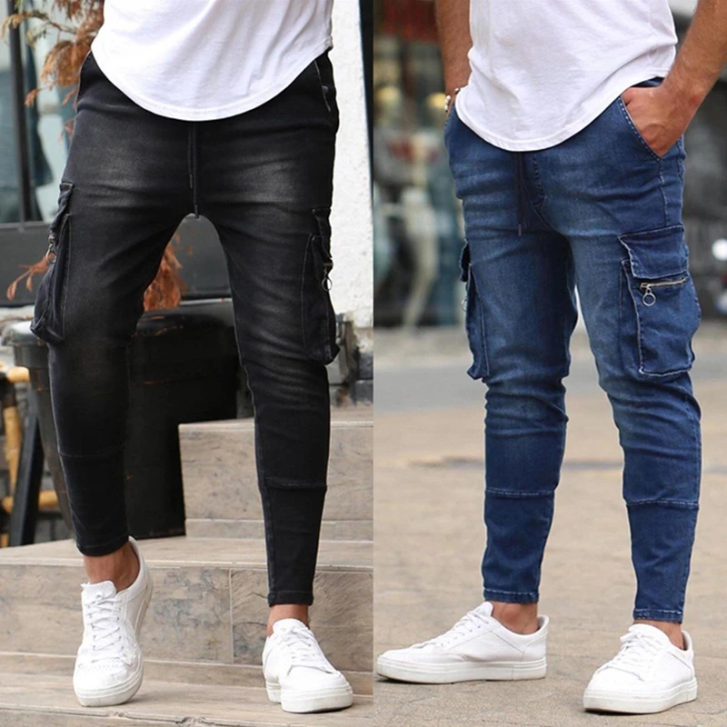 New Street Style Mens Jeans wide pants with many pockets Classic Premium Loose Work Blue Black Aesthetic Streetwear Men Clothing elmsk workwear pants for young men on the street harajuku trendy brand loose casual leggings with multiple pockets elastic lar