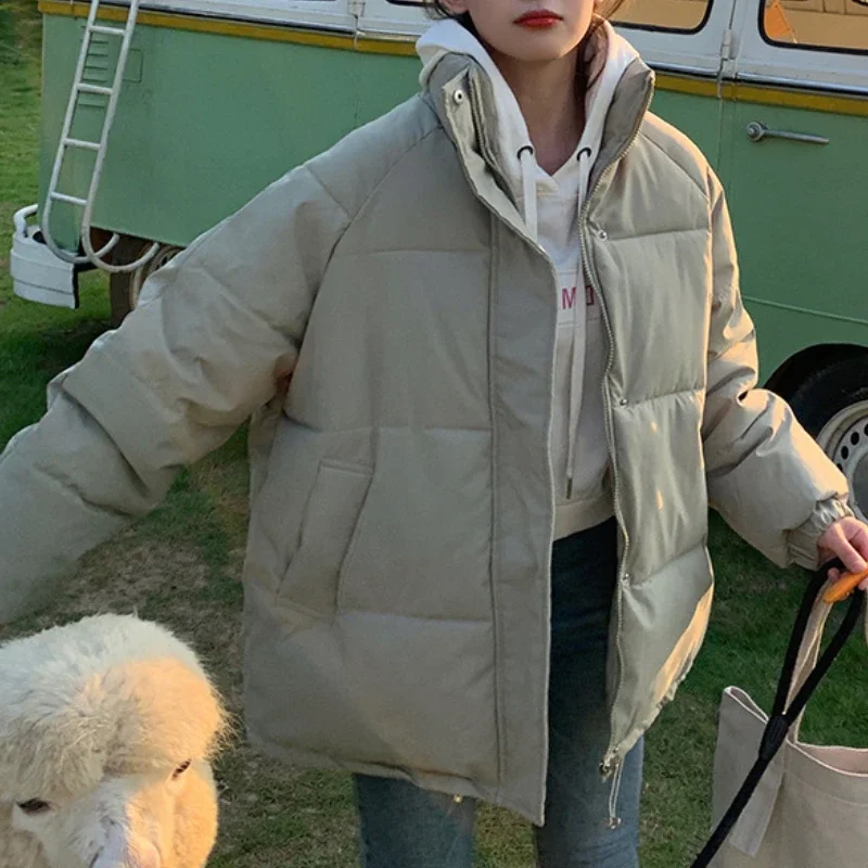

Women Turn Collar Simple Solid Casual Thick Bread Coat Down Jackets Female 2023 New Students Winter Korean Jacket Loose Overcoat