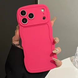 Chic Curly Wavy Matte Silicone Soft Phone Case with Lens Protective Bumper Cover - iPhone 15 (Rose Red)