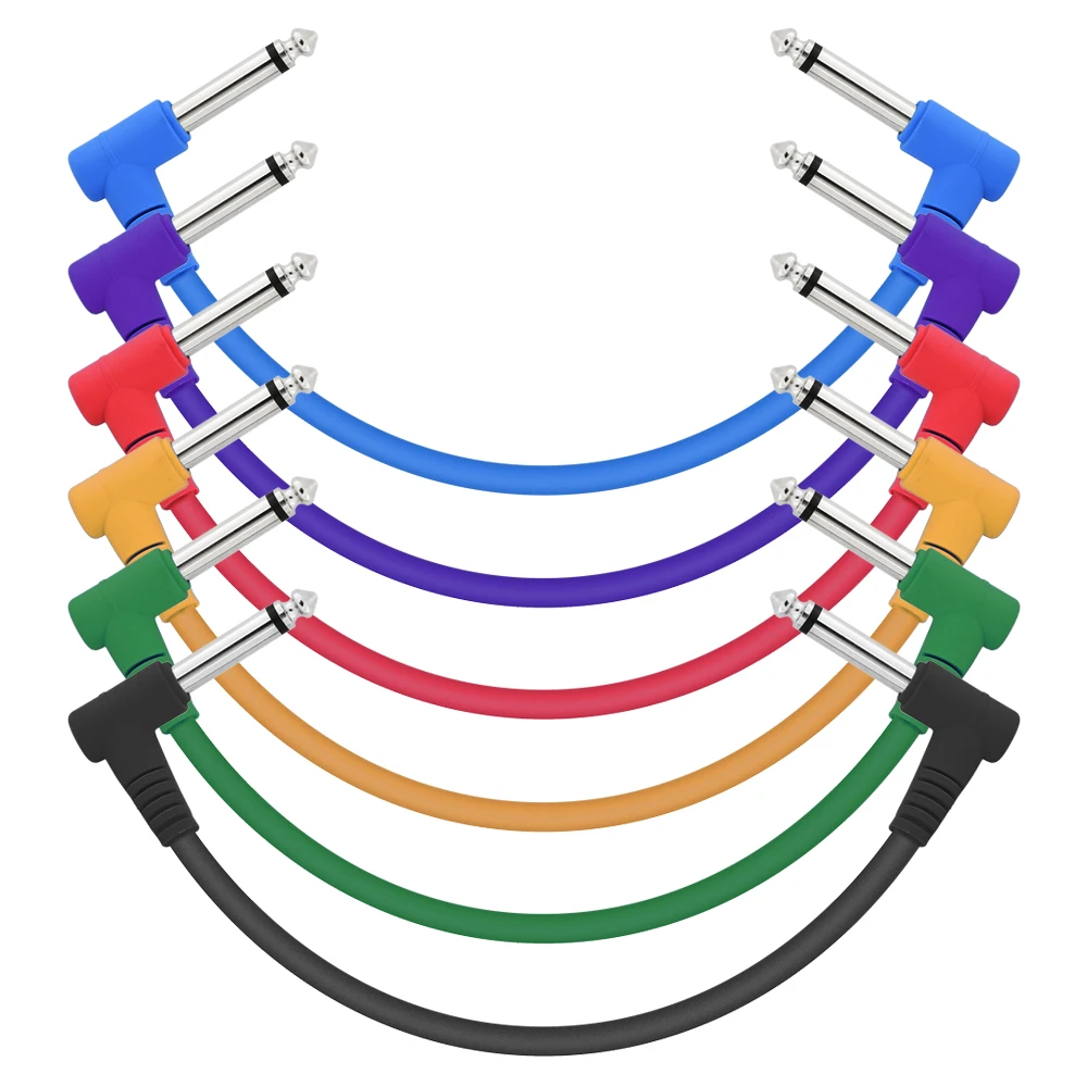 6 Inch Guitar Patch Cables Black Guitar Pedal Cable Effect Cable Cord 1/4" inch TS Right Angle Patch 6 Pack