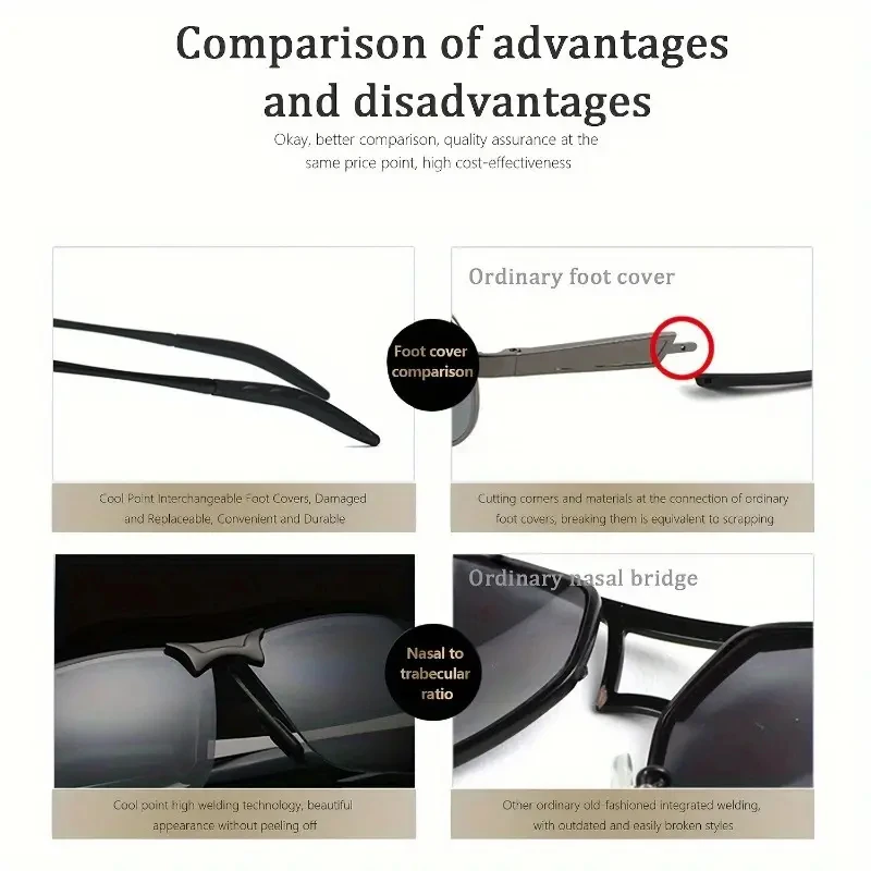 1 Pack Car Driving Day Night Photochromic Sunglasses Men Long Face Driving Polarized Sunglasses Glasses