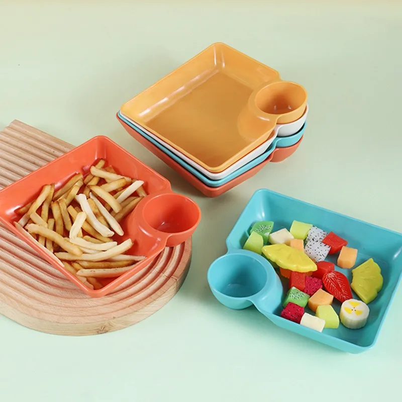 4pcs Durable Plastic Serving Platter Set Multipurpose Snack Tray with Dip Holder Ideal for Appetizers Sushi Eid Celebrations plastic serving tray appetizer plates