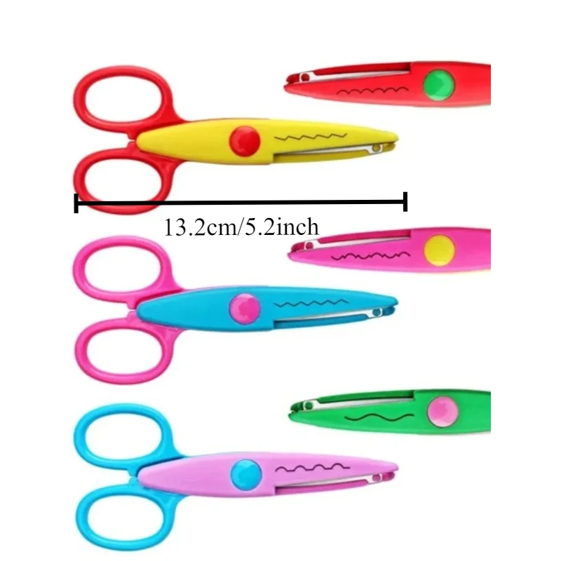 6pcs 장식 레이스 가위 편안한 손 가위 학생 DIY 컬러 앨범 종이 절단 가위 아트 안전 가위