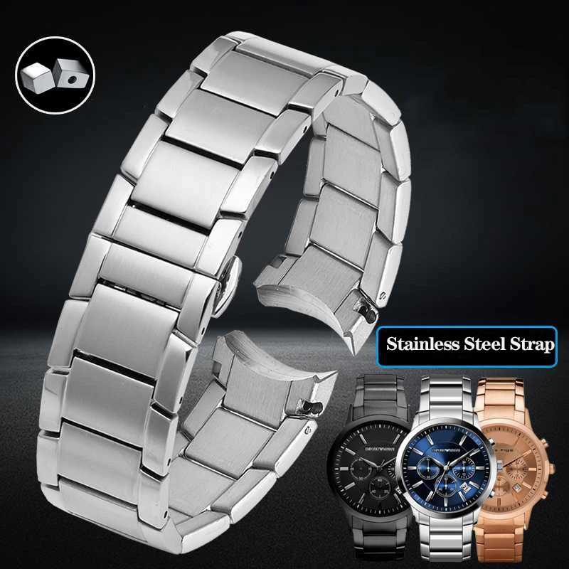 Cinturino In Acciaio Inossidabile Da 22Mm Per Armani Ar2447 Ar2448 Ar2434 Ar2432 Ar2433 Cinturino Per Orologio Bracciale Con Fibbia A Farfalla Nero Ar