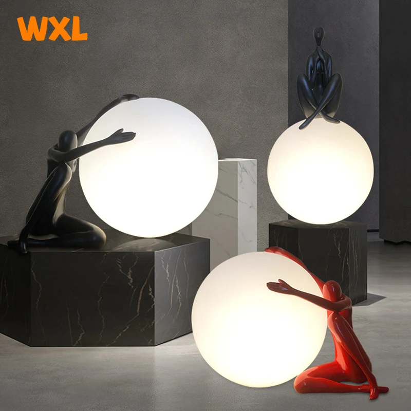 

Nordic Round Ball Humanoid Moon Table Lamp Creative Hold The Ball Desk Lamp Living Room Bedroom Desk Bedside Lamp Dimming Led