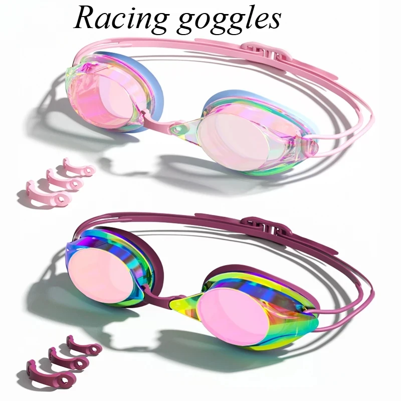 Lunettes natation adultes unisexe professionnelles anti-buée étanches HD verres colorés ou clairs