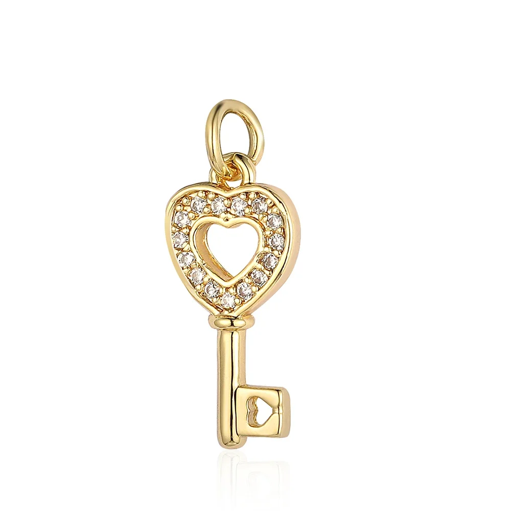 Family Heart Brass Cubic Zircon Stone Charms Love Lock Key Pendant for Bracelet Earring Necklace Making Wholesale images - 6