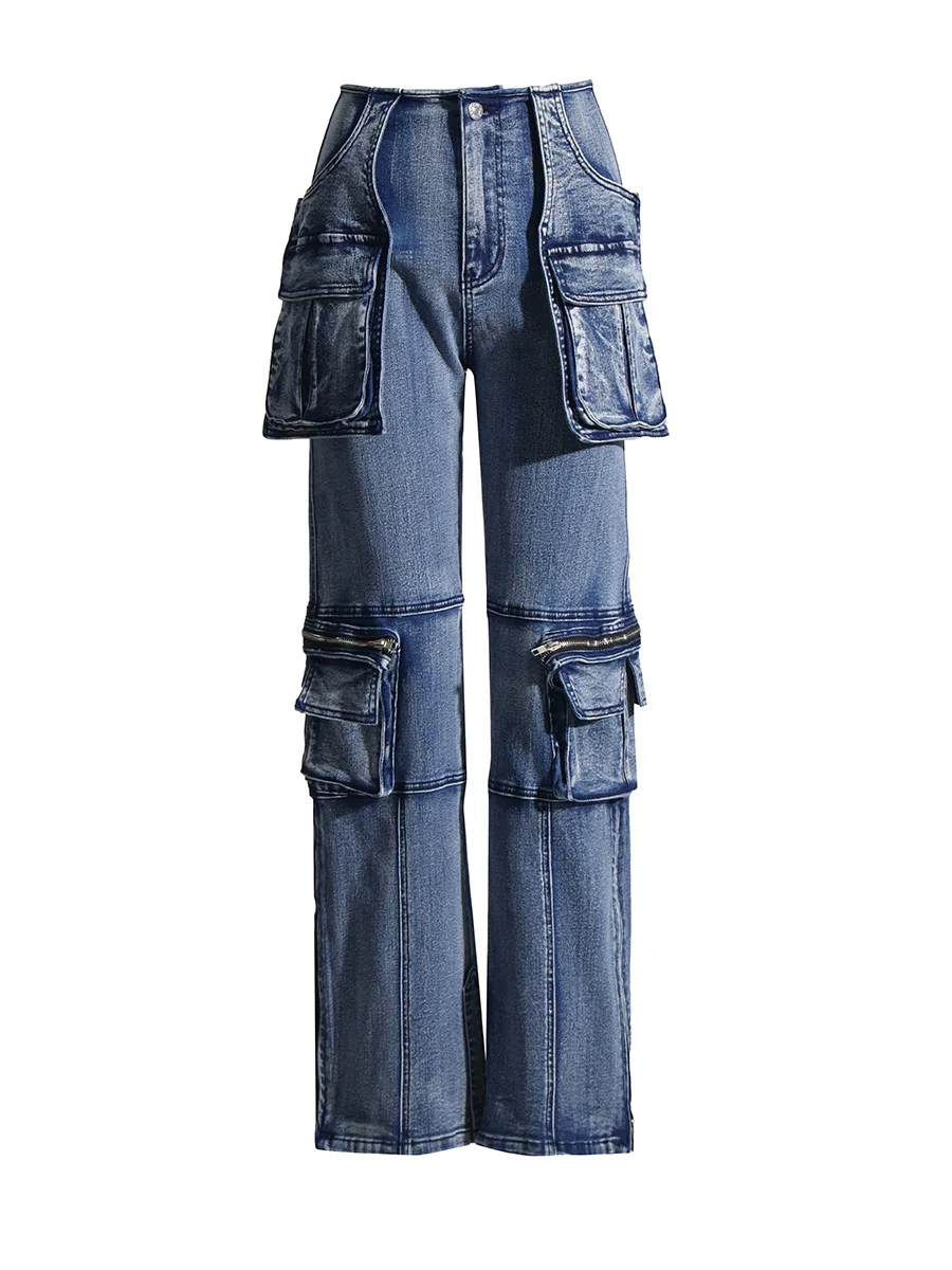 

Women‘s Stylish Patchwork Large Pocket Slimming Denim Pants