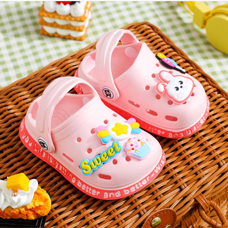 Kids Sandals Summer Cartoon Cave Hole Non-Slip Soft Soled Quick Drying