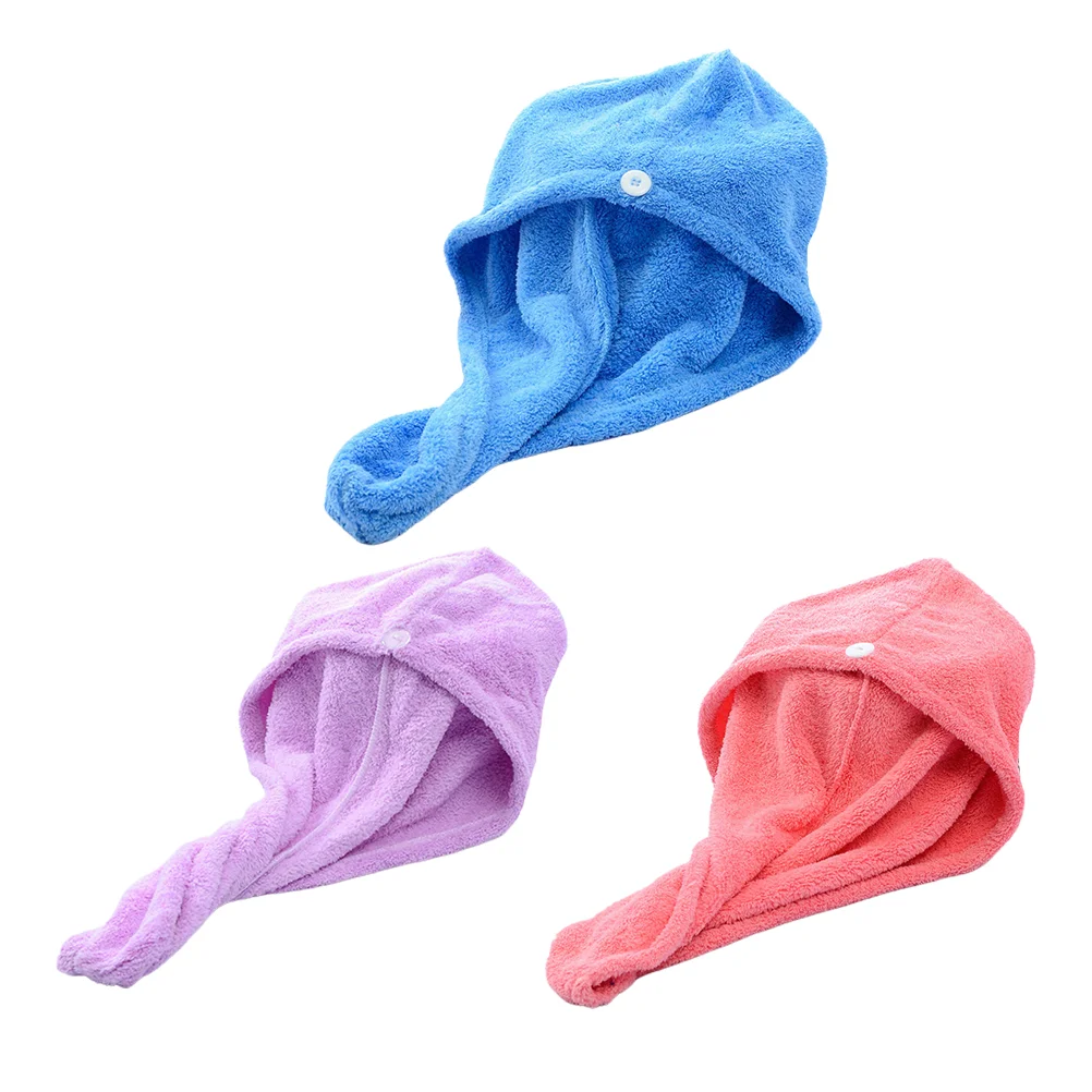 

3 Pcs Microfiber Towel for Hair Water Absorption Shower Cap Coral Bathing Curls