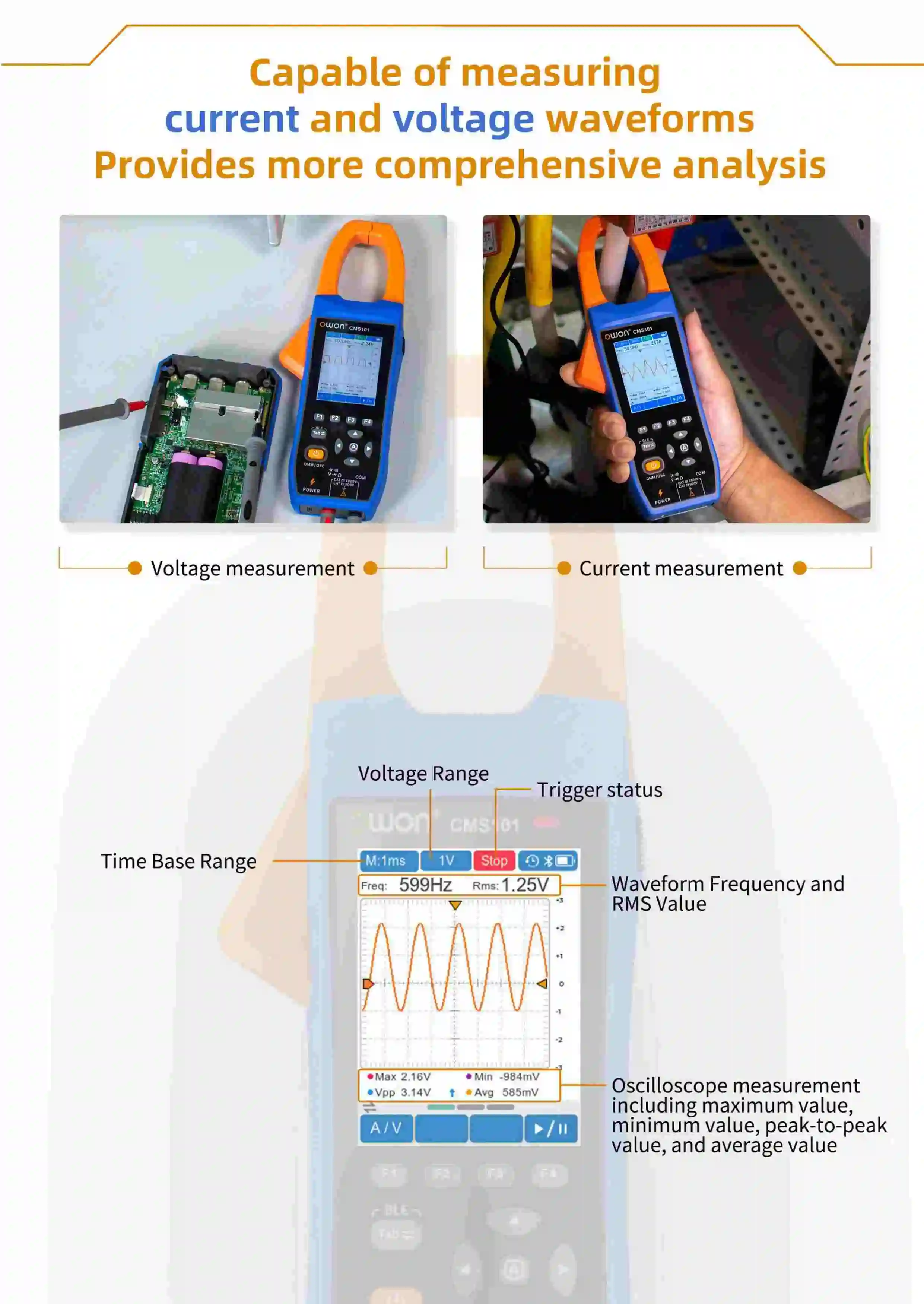 CMS101 Three In One 1000A AC/DC Clamp Teter+Digital Oscilloscope Bluetooth Recor