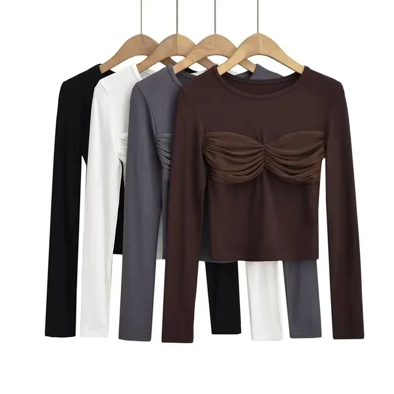 

Women Sirena Top Hand Stitched Ruching Long Sleeve Top Tee Tshirt