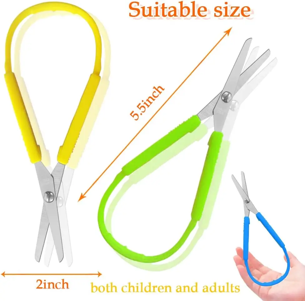 Ring Stretch Scissors para crianças, papelaria auto-retrátil, corte de papel, segurança em forma de U, 1 pc, 3pcs