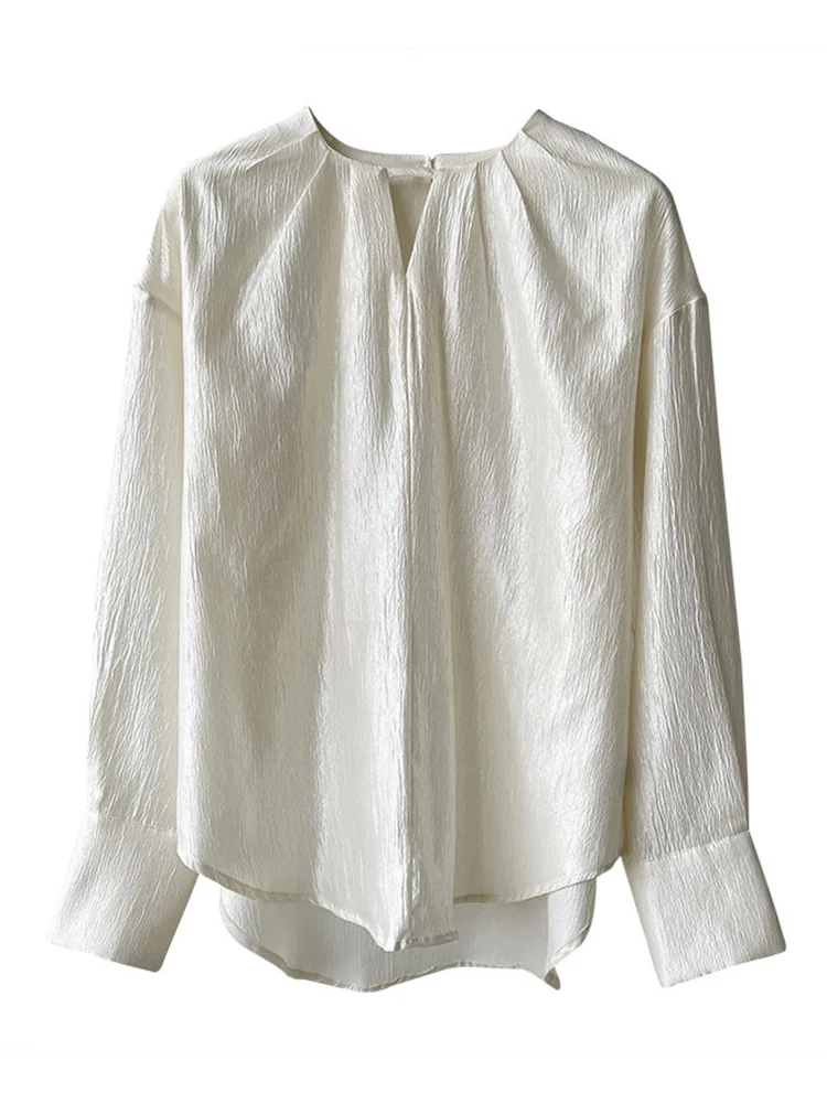 [LANMREM] French Style Pullover Shirts For Women Long Sleeve Office Lady Loose Blouses Fashion Tops 2024 Summer New 26D8936