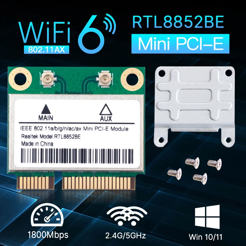WiFi6AX1800MiniPCIENetworkCardRTL8852BEBluetooth5.2DualBand2.4G/5G802.11AXWlanWirelessAdapterForWindows10/11-AliExpress7