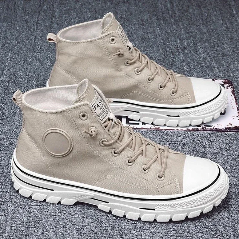 Men's Canvas Shoes Male High Top Casual Breathable Sports Shoes Gray Skateboarding Vulcanized Shoes Comfort Sneakers 2025 New - 3