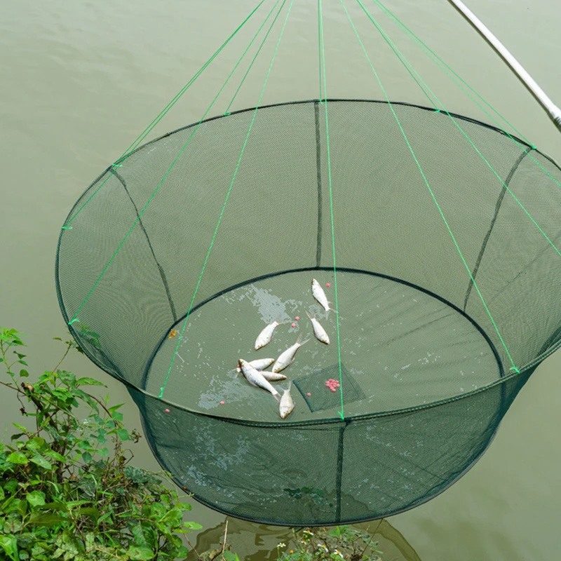 60/80cm Folding Crayfish Catcher Fishing Mesh Landing Net Fish Crab Trap Cage Foldable Shrimp Casting Crab Network뜰채