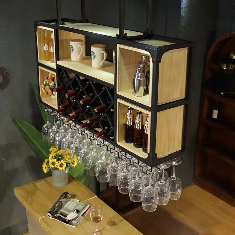 Iron Wine Rack Wall Hanging Household Wine Cabinet Restaurant Bar Glass Rack Hanging Industrial Style Bar Counter