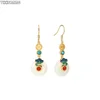 925 Sterling Silver Ear Needle Chinese Wind Hoop Earrings Pendant Jade Enamel Ancient Method Gold Earrings for Women Jewelry 2