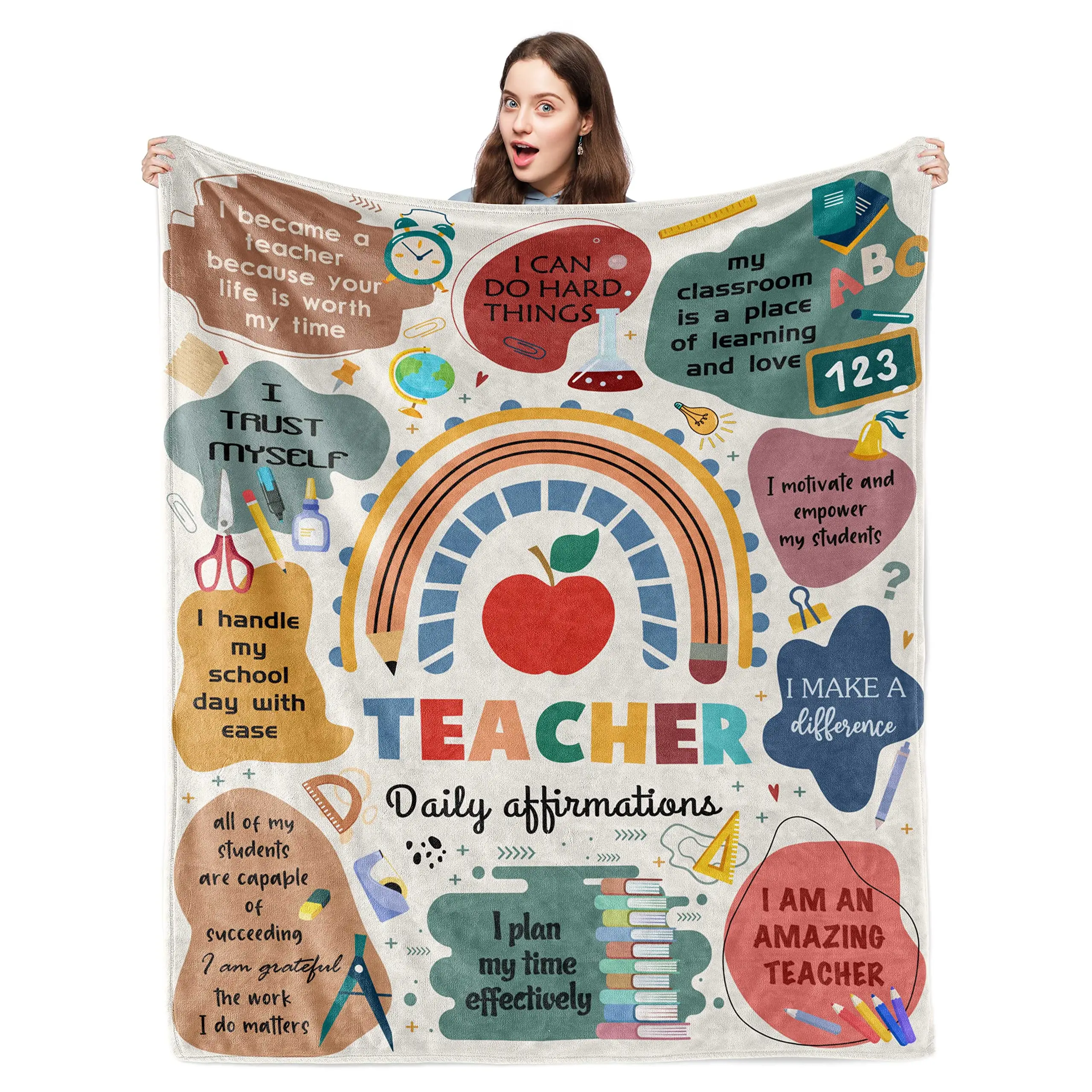 Yaxinduobao Coperta per insegnanti, regalo per insegnanti, donne, uomini, insegnanti, apprezzamento, insegnante, laurea, compleanno, ritorno a scuola, 152,4 x 127 cm, 1