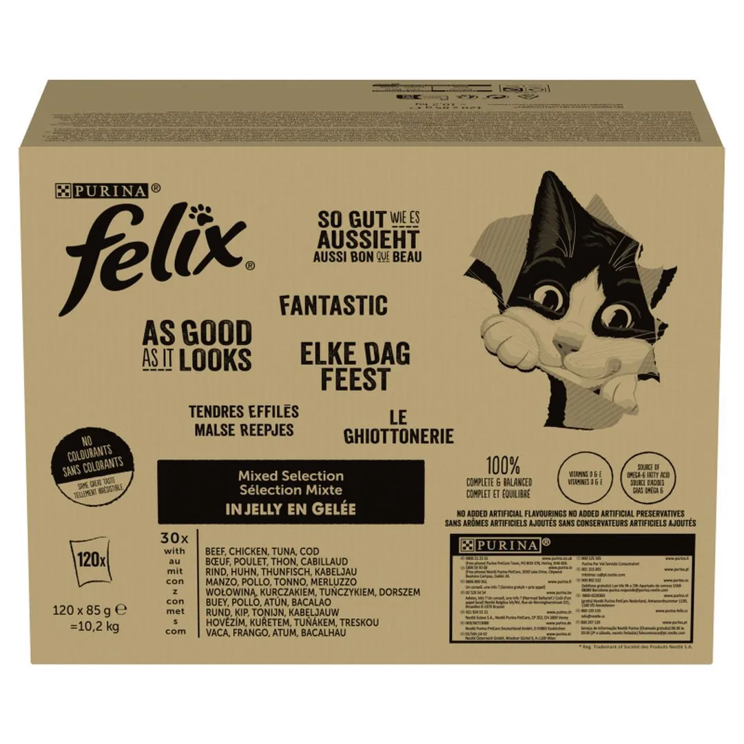 Felix Fantastic Karma dla kotów w galaretce 10,2 kg (120 x 85 g) z Polski za $30.78 / ~124zł
