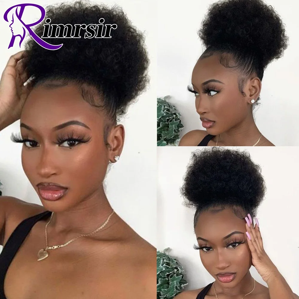Afro Puff Ponytail Human Hair Bun Brazilian Kinky Curly Drawstring Ponytail Hair Chignon Extensions