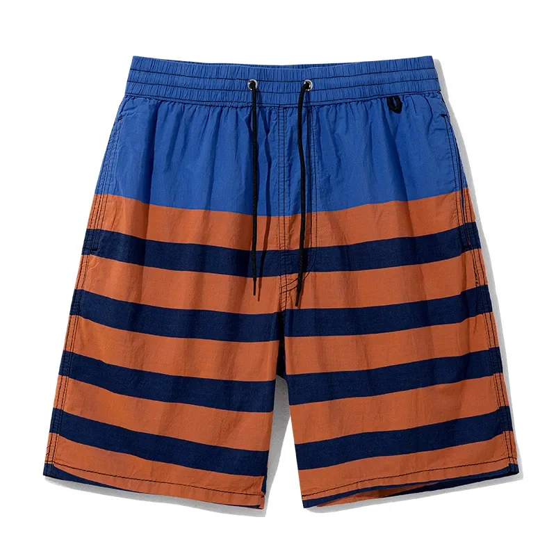 Shorts masculinos listrados de verão, casuais, soltos, de algodão, confortáveis, com cintura elástica e cordão, shorts para casa para homens