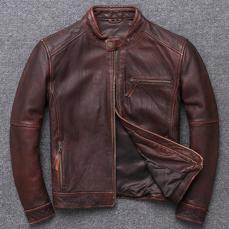 

2023 New High Quality Genuine Cowhide Vintage Men's Leather Jacket Classic Motorcycle Fashion Slim Leather Jacket Autumn Coat
