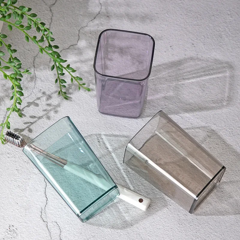 Bicchiere per collutorio da bagno, trasparente, quadrato, in plastica spessa, accessorio da viaggio per spazzolino da denti._voghion.com