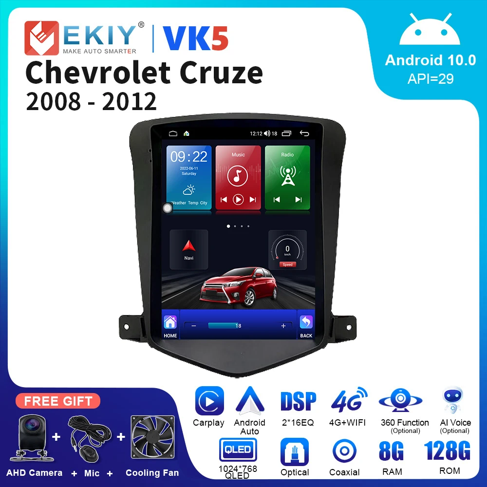 

EKIY VK5 Car Radio For Chevrolet Cruze 2008 - 2012 Tesla Vertical Screen Multimedia Video Player DSP Android 10 Auto Carplay GPS