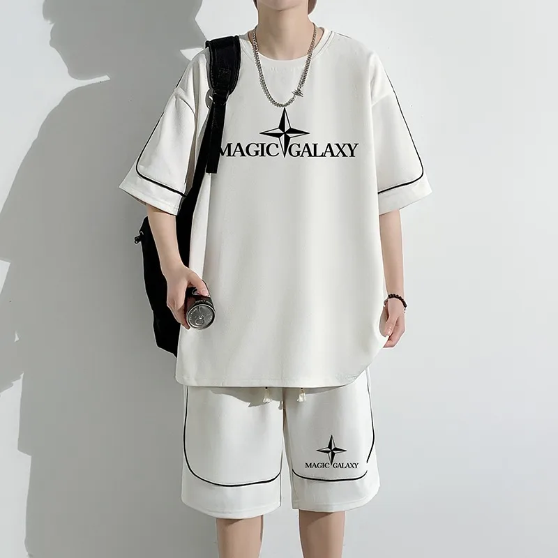 플러스 사이즈 트렌디 프린트 반팔 반바지 남성 여름 신상 루즈핏 패션 브랜드 ..