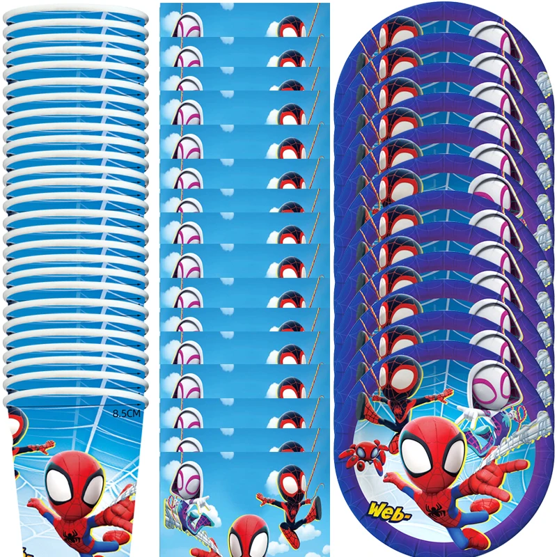 

60pcs/lot Spiderman Theme Super Hero Tableware Set Birthday Party Napkins Plates Cups Dishes Towels Decorate Supplies
